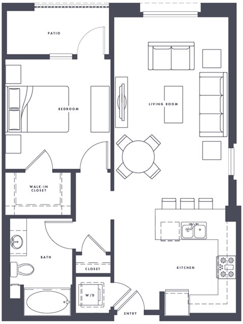 Floor plan for 1 bed, 1 bath, 807 sqft